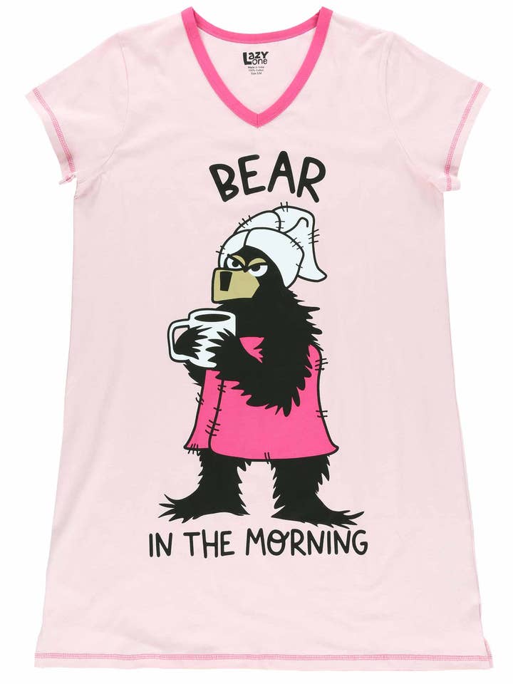 Bear in the AM Pink V-Neck Nightshirt for wholesale by Lazy One