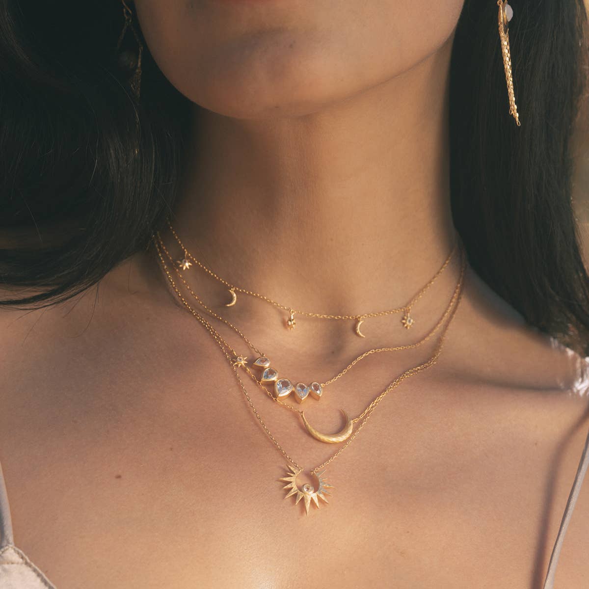 Satya Jewelry - Wholesale Halskettinghanger - Etherische Gids Maansteen Maan en Ster Ketting 16"2