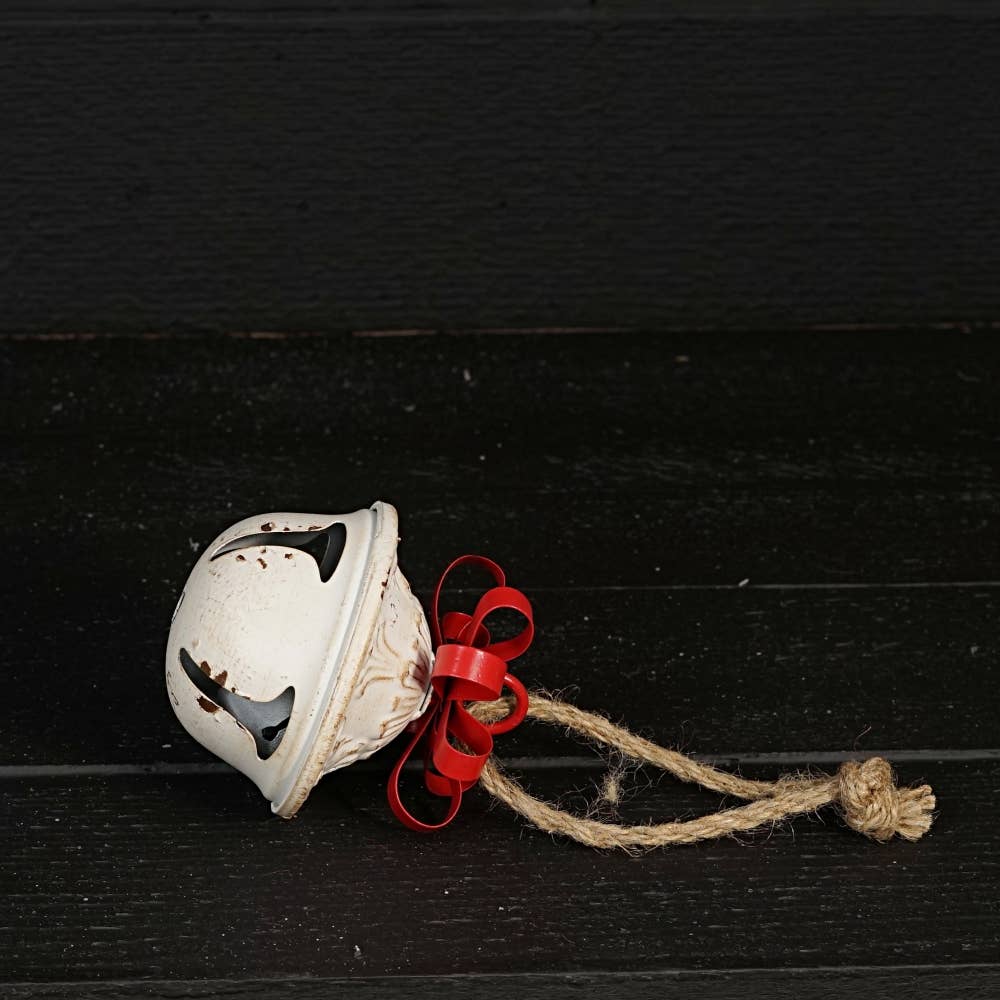 Holiday Depot Inc. - Wholesale Ornament - M32519-Vintage white nutshell bell w. metal bow (5inH)2