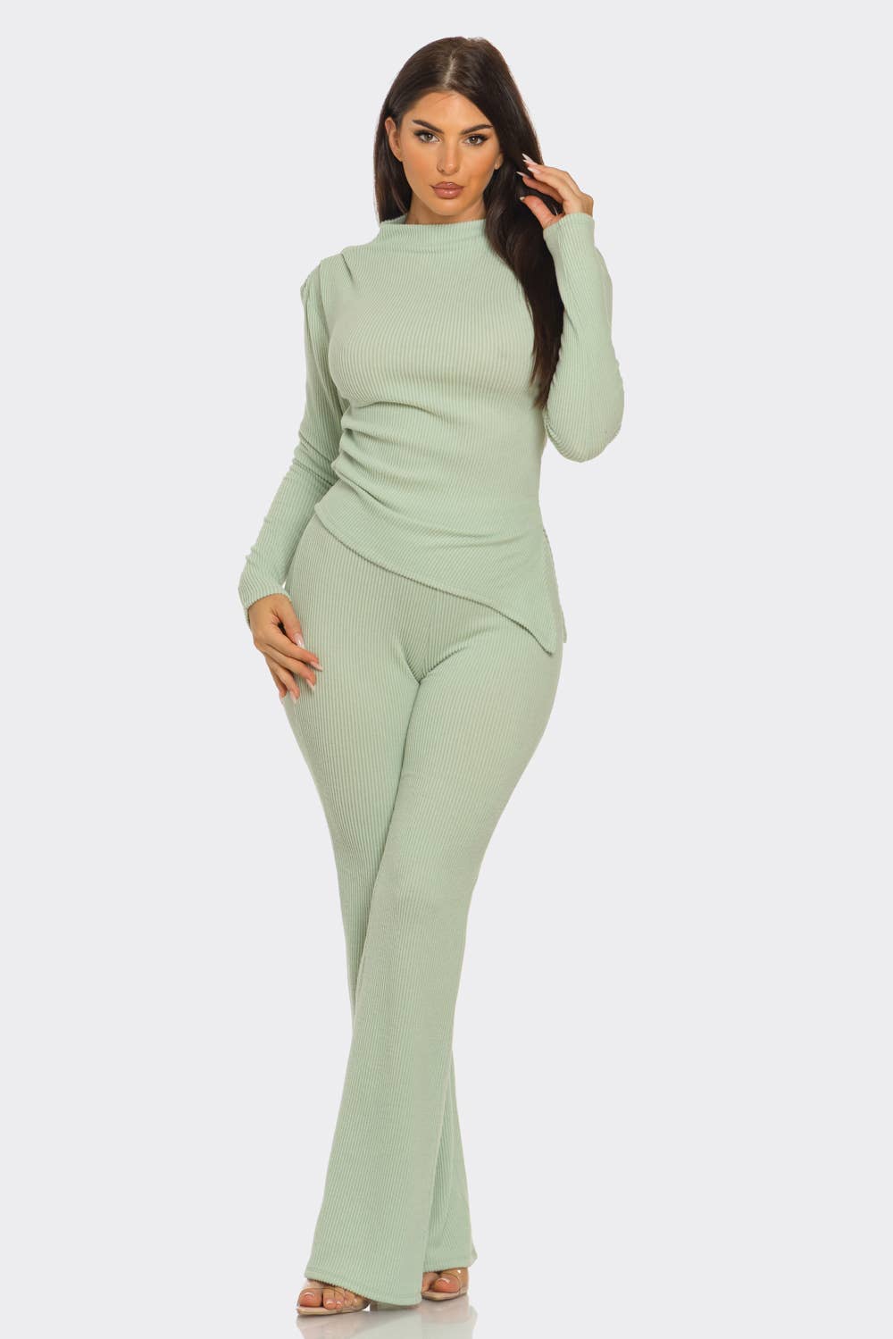 Julia by LoveJ - Wholesale Top & Pant Set (NOT Loungewear) - Women's - Asymmetric Ruched Hem Top And Pants Set