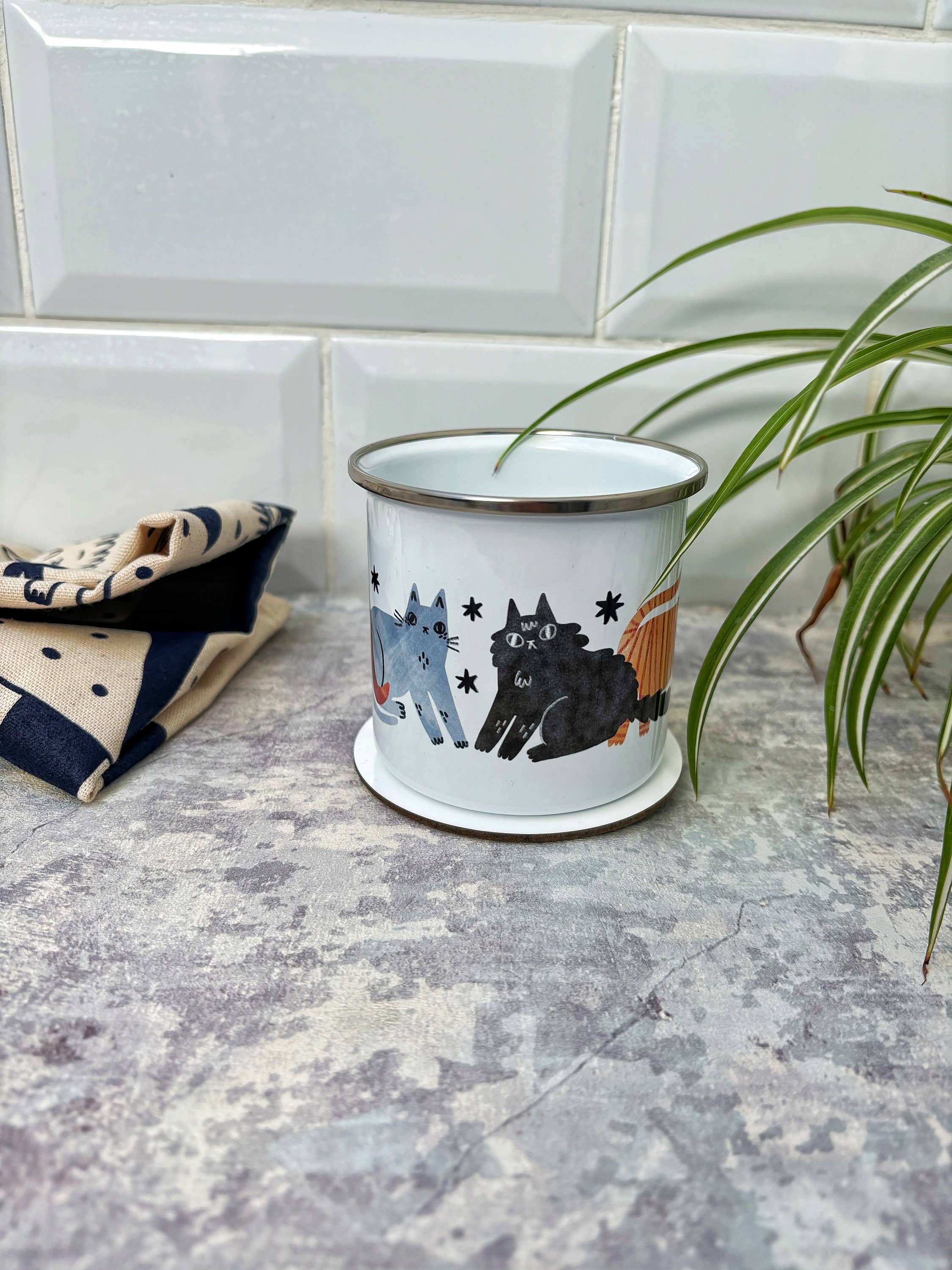 I LIKE CATS - Wholesale Coffee Mug - Illustrated Cat Enamel Camping Mug3