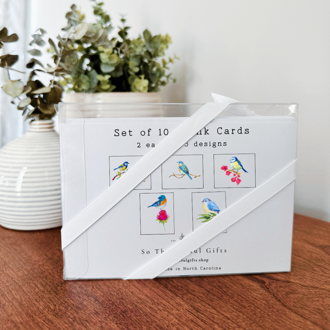 So Thoughtful Gifts – Großhandel Briefpapier-/Postkarten-Set – Blue Birds Notizkarten, 10-teiliges Set, unbedruckt auf der Innenseite6