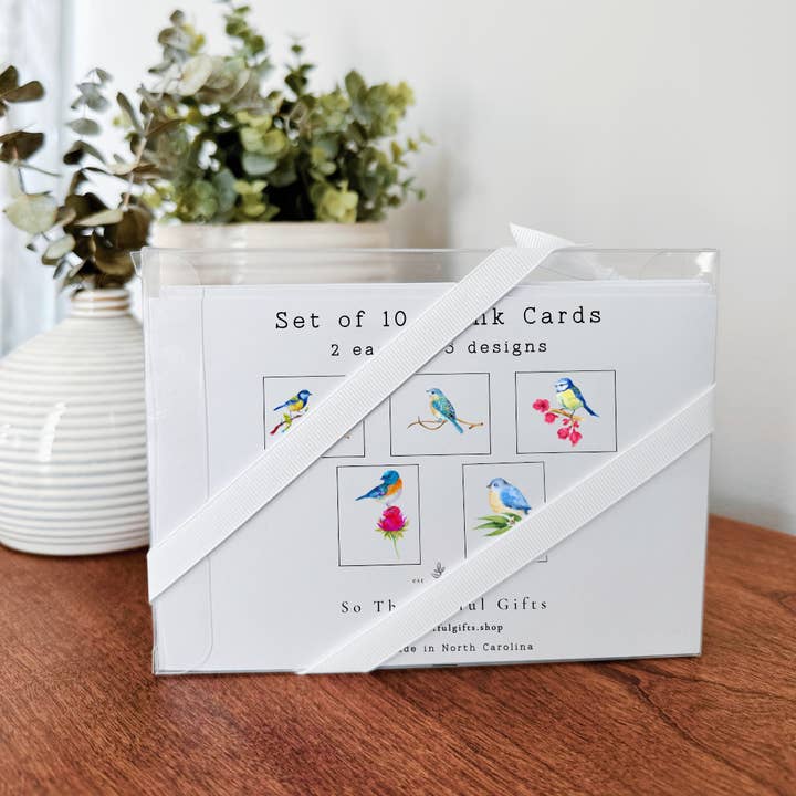 So Thoughtful Gifts – Großhandel Briefpapier-/Postkarten-Set – Blue Birds Notizkarten, 10-teiliges Set, unbedruckt auf der Innenseite6