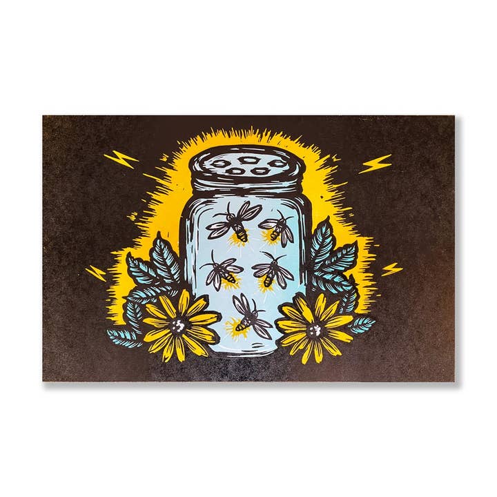 Lightning Bugs in Mason Jar - 11" x 17" for wholesale by Base Camp Printing Co.