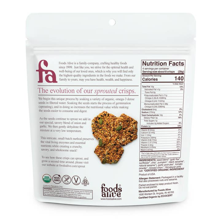 Foods Alive - Wholesale Crackers - Onion and Garlic Organic Sprouted Crisps1