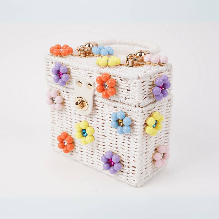 By Jenna Lee - Wholesale Top Handle Bag - Women's - Wicker Bucket Daisy Flower Purse2