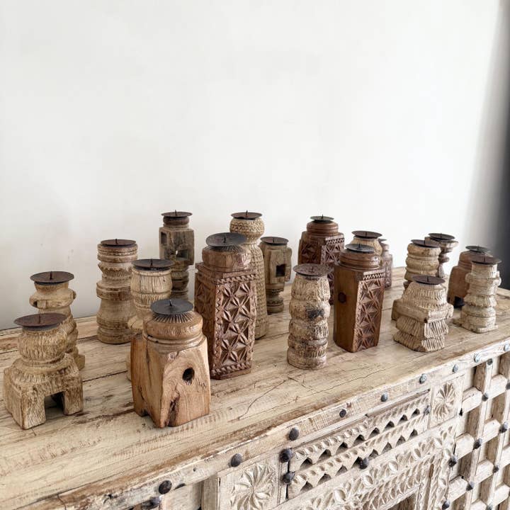 Portavelas de madera tallada para venta al por mayor de Project Kalaa