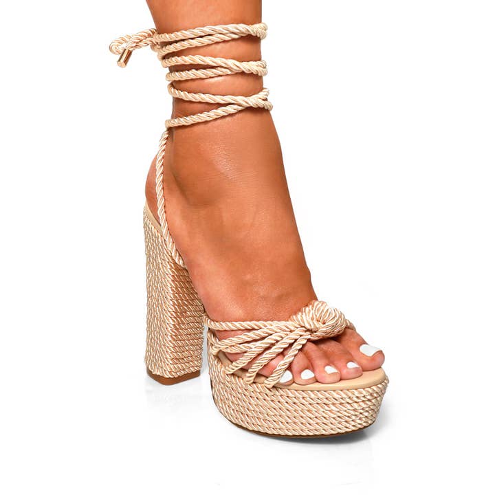 RENEE-1 MULTIPLE ROPE KNOT W/ CHUNKY ROPE HEELS NUDE for wholesale on Faire