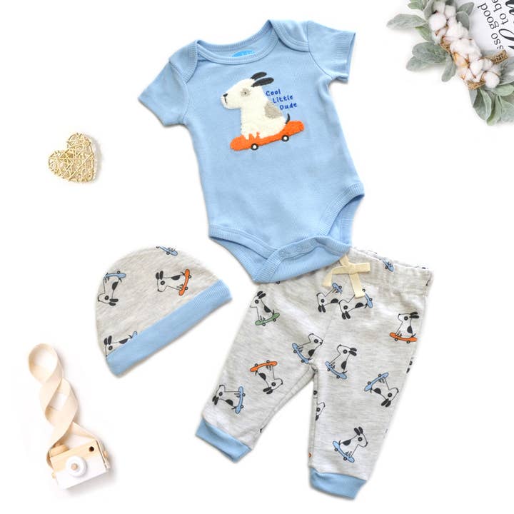 Conjunto de 3 peças para bebé com body, chapéu e calças com aplicação em chenille por atacado de Lollipop Dreams