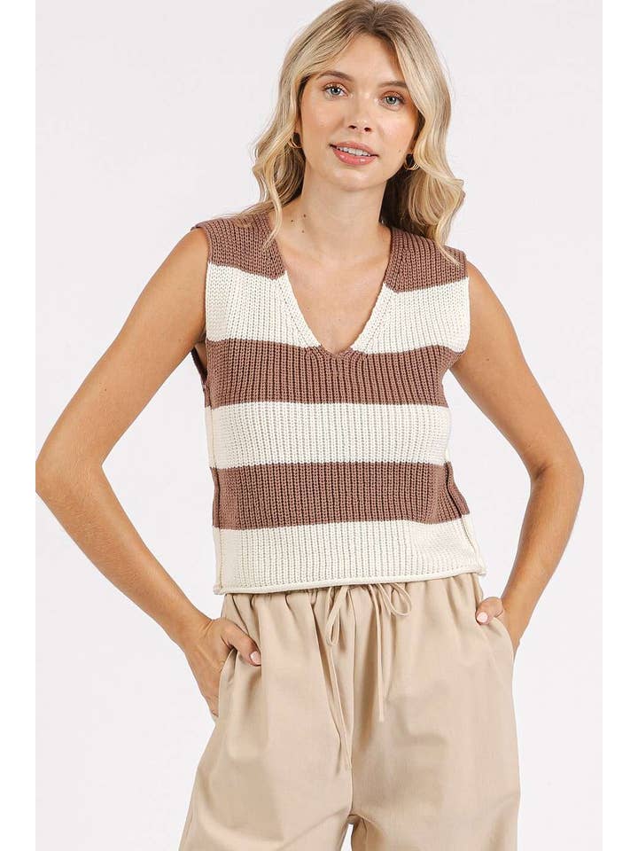 mittoshop - Wholesale Sweater Vest - Women's - STRIPED V-NECK CROPPED SWEATER VEST TOP22