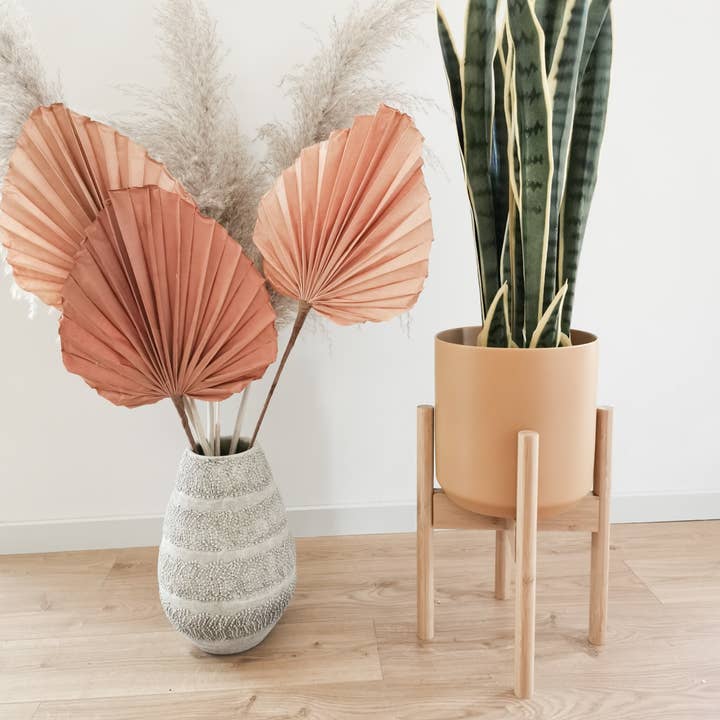 Alfie & Gem - Wholesale Plant Pot Stand - Bamboo Mid Century Plant Stand with Adjustable Width