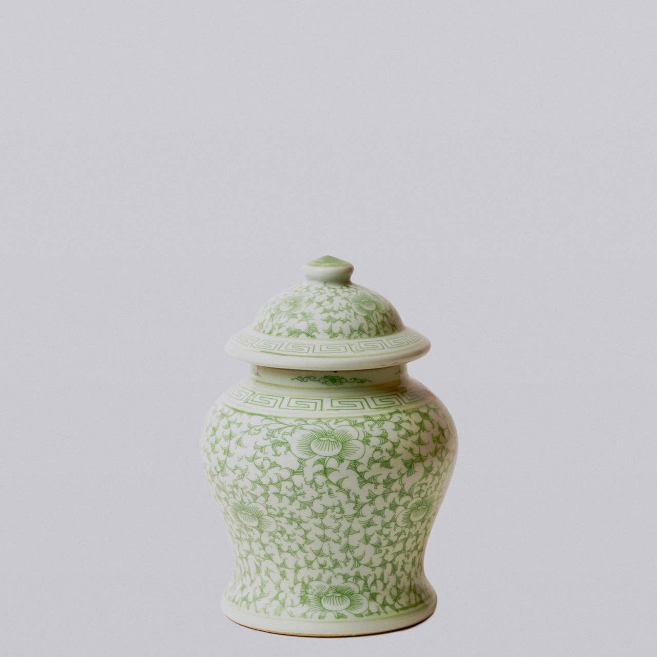 Cobalt Guild – wholesale Decorative jar – Medium Green and White Porcelain Scrolling Peony Temple Jar0