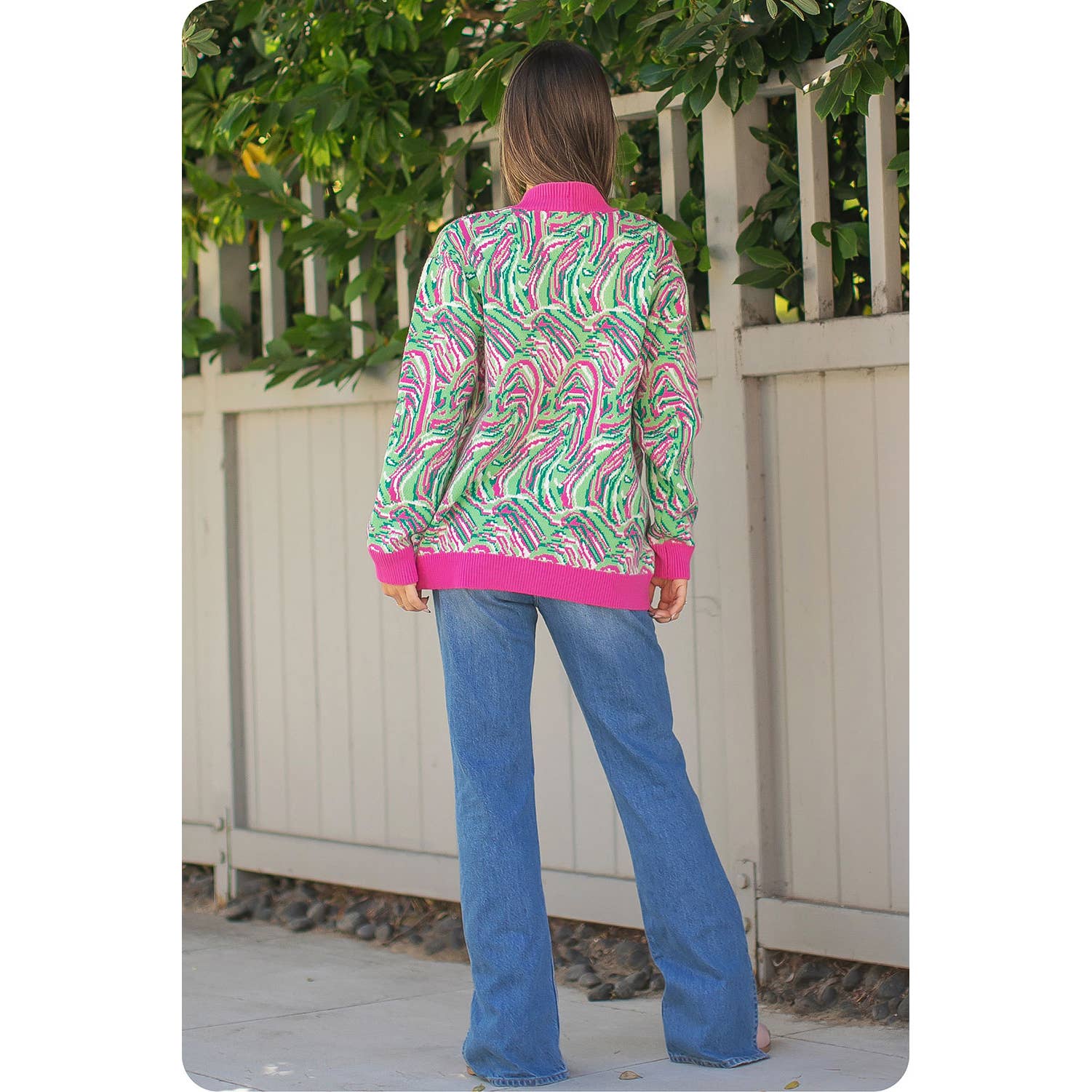 Rosa/Grön Multi Swirl Print Stickad Cardigan för wholesale på Faire8