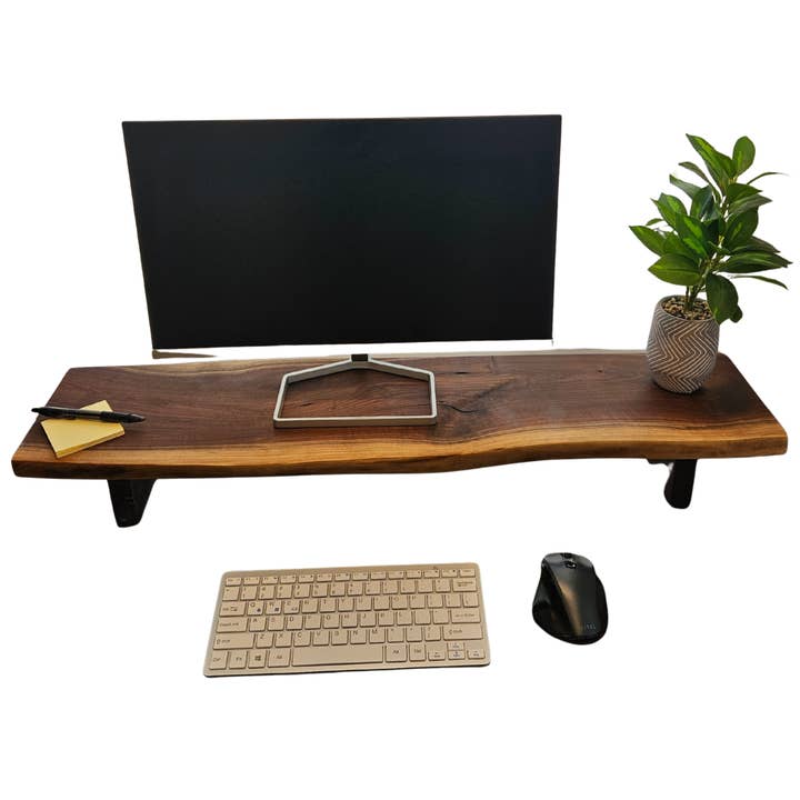 Kindling Re-Purposed Wood Products - Wholesale Desk Riser - Live Edge Walnut Monitor Riser Handmade Office Desktop Shelf1