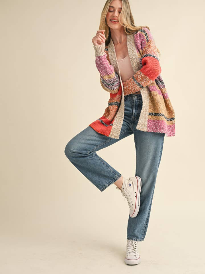 &MERCI - Wholesale Cardigan - Women's - OVERSIZED COLOR BLOCK CARDIGAN MSW1003819