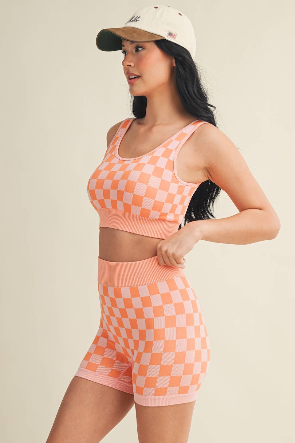 KIMBERLY C - Wholesale Activewear Set - Women's - Checkmate Cropped Two Piece Set52