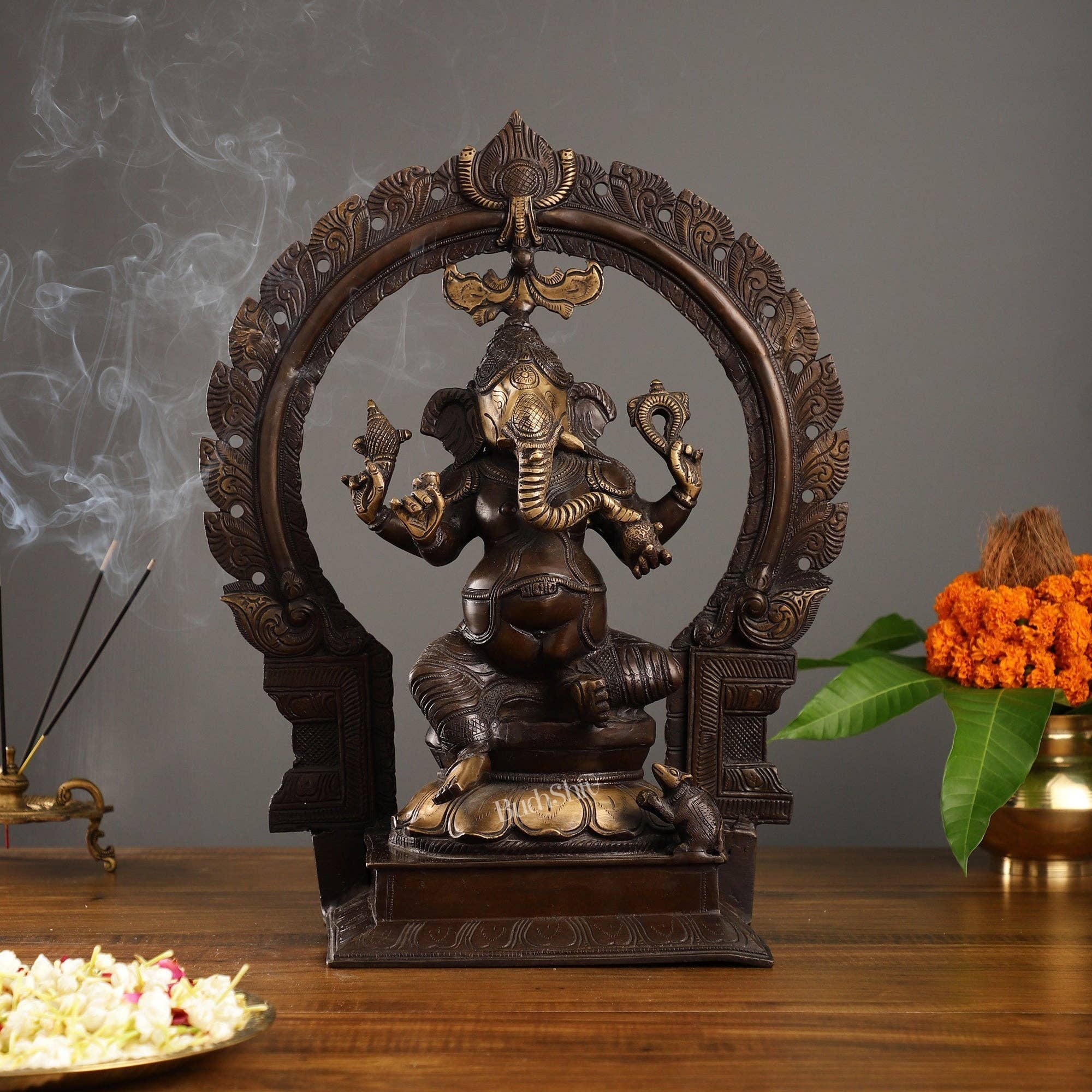 SAMA Homes - Wholesale Decorative Figurine - 18-Inch Brass Ganapati Idol with Antique Brown Finish and Frame0