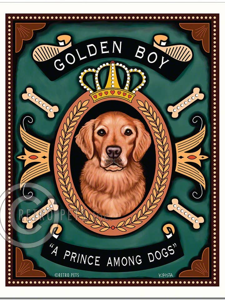 H-102 8x10 konsttryck, Golden Retriever ”Golden Boy” för wholesale av Retro Pets