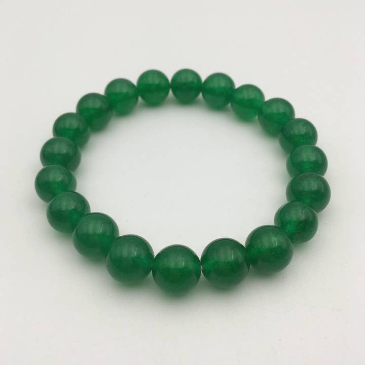 CRCBEADS - Vendita all'ingrosso Bracciale con perline - Bracciale in Giada Tinta Verde Rotondo Liscio Misura 8mm 10mm Lunghezza 7,5"0