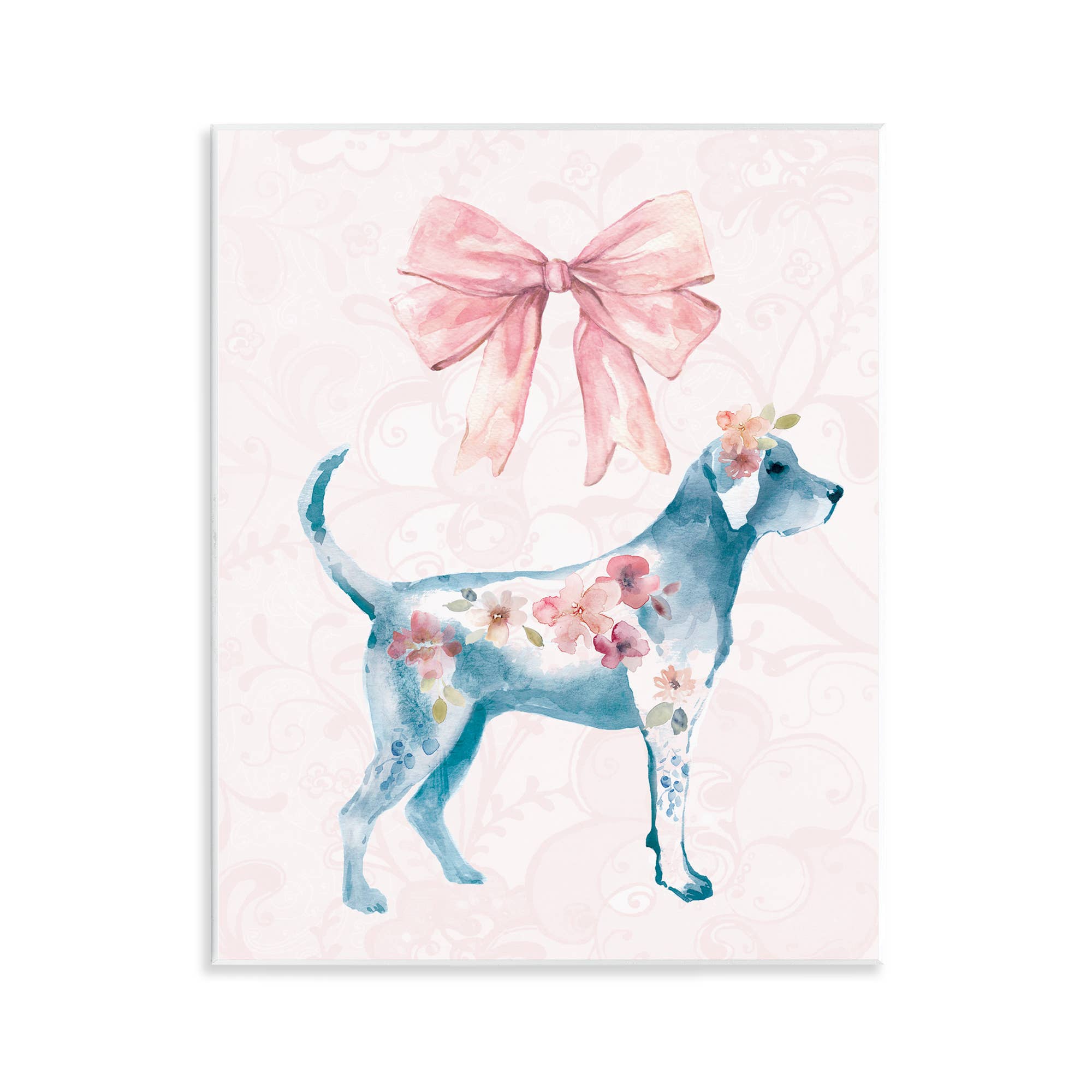 Stupell Industries – wholesale Wall sign – Floral Dog with Pink Ribbon - Unframed Wall Art0