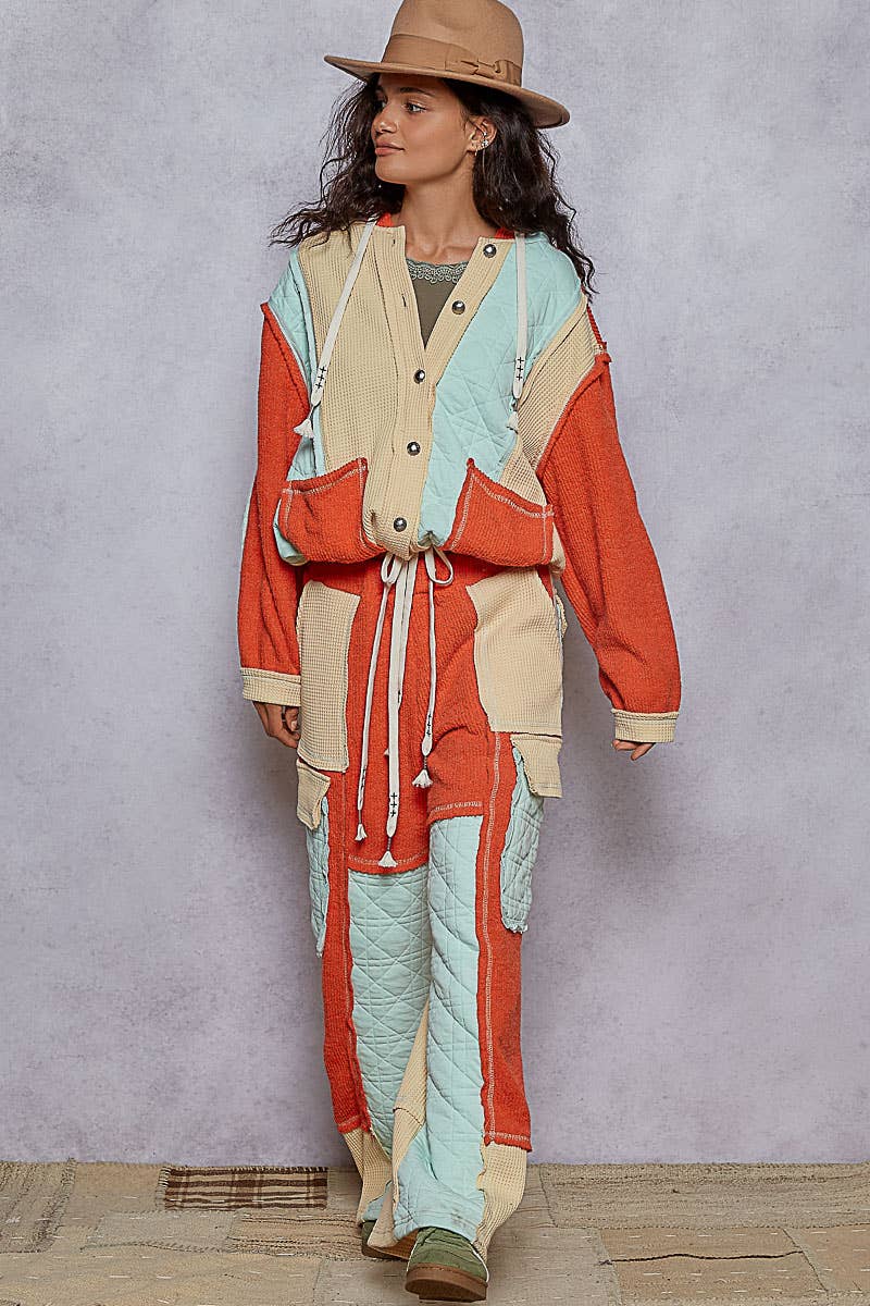 Pol Clothing - Wholesale Shirt Jacket/Shacket - Women's - Cut Sew Multi Fabric Quilted Thermal Hoodie Jacket SALE24