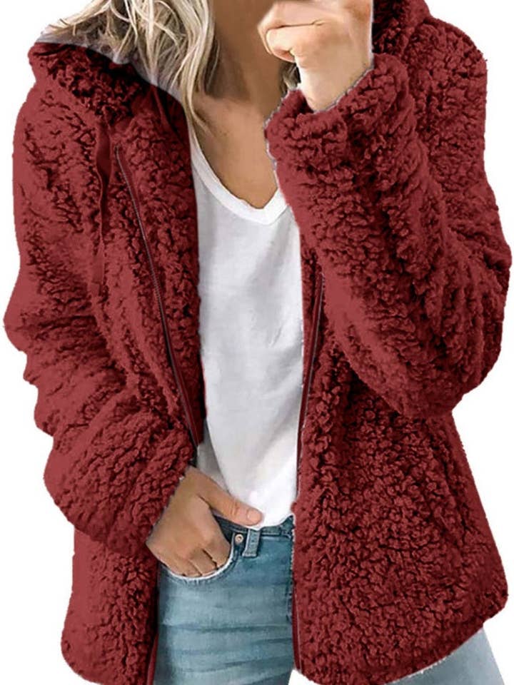 safistyle - Wholesale Jacket - Women's - Hooded Plush Zip-Up Jacket1