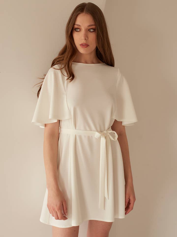 Vestido Stella com mangas estilo borboleta e cinto separado por atacado de NANA'S