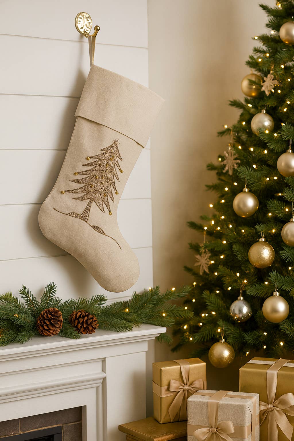 Fennco Styles - Wholesale Holiday Stocking - Gold Sapin De Noel Hand Beaded Christmas Stocking (Copy)