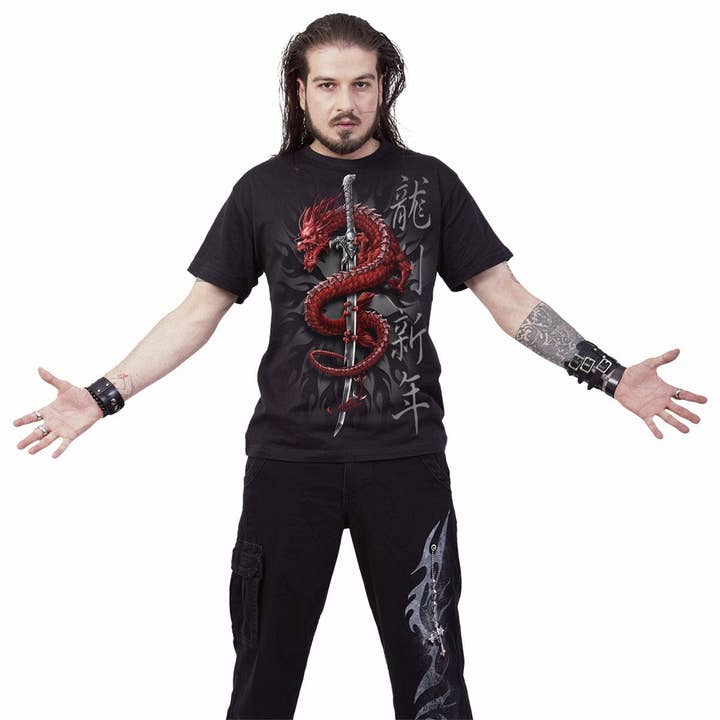 Spiral - Wholesale T-Shirt (Graphic) - Unisex - ORIENTAL DRAGON - T-Shirt Black