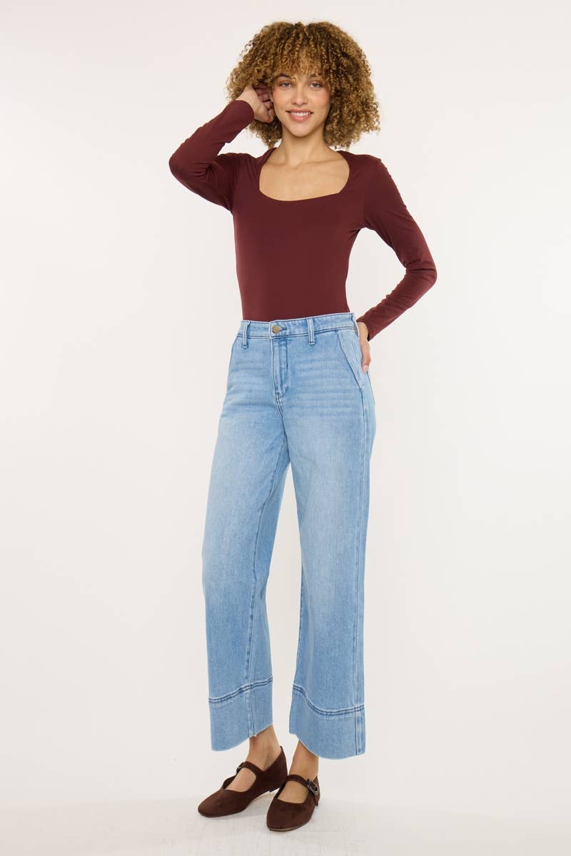 MEDIO APRI PACCHETTO PANTALONI A VITA ALTA CROPPED GAMBA LARGA-KC9400M in vendita all'ingrosso su Faire2