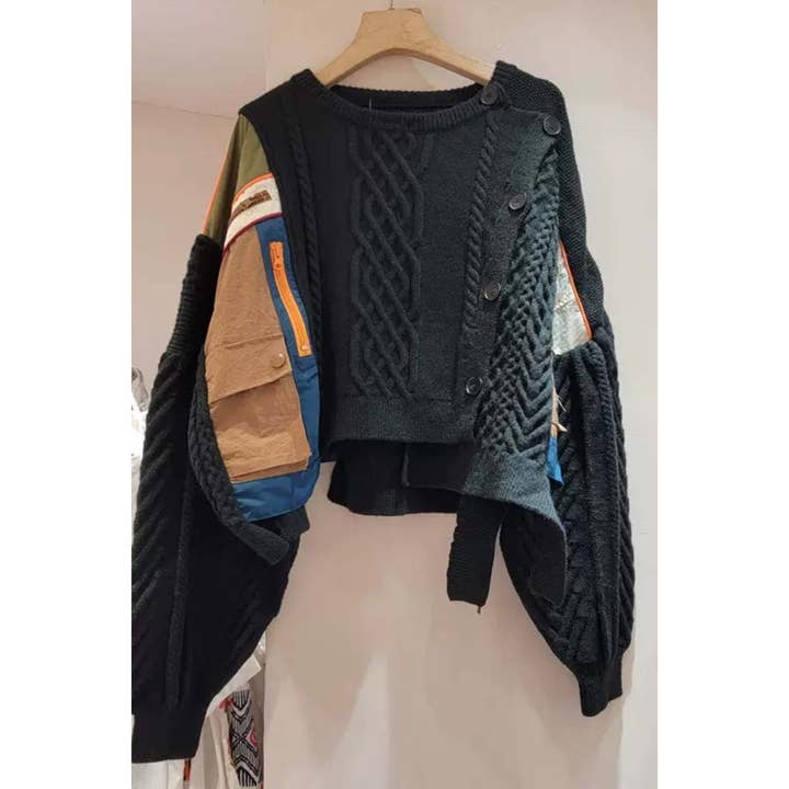 Black Pearl Clothing - Wholesale Blouse - Women's - ASYMMETRIC STREET PATCHWORK KNIT SWEATER7