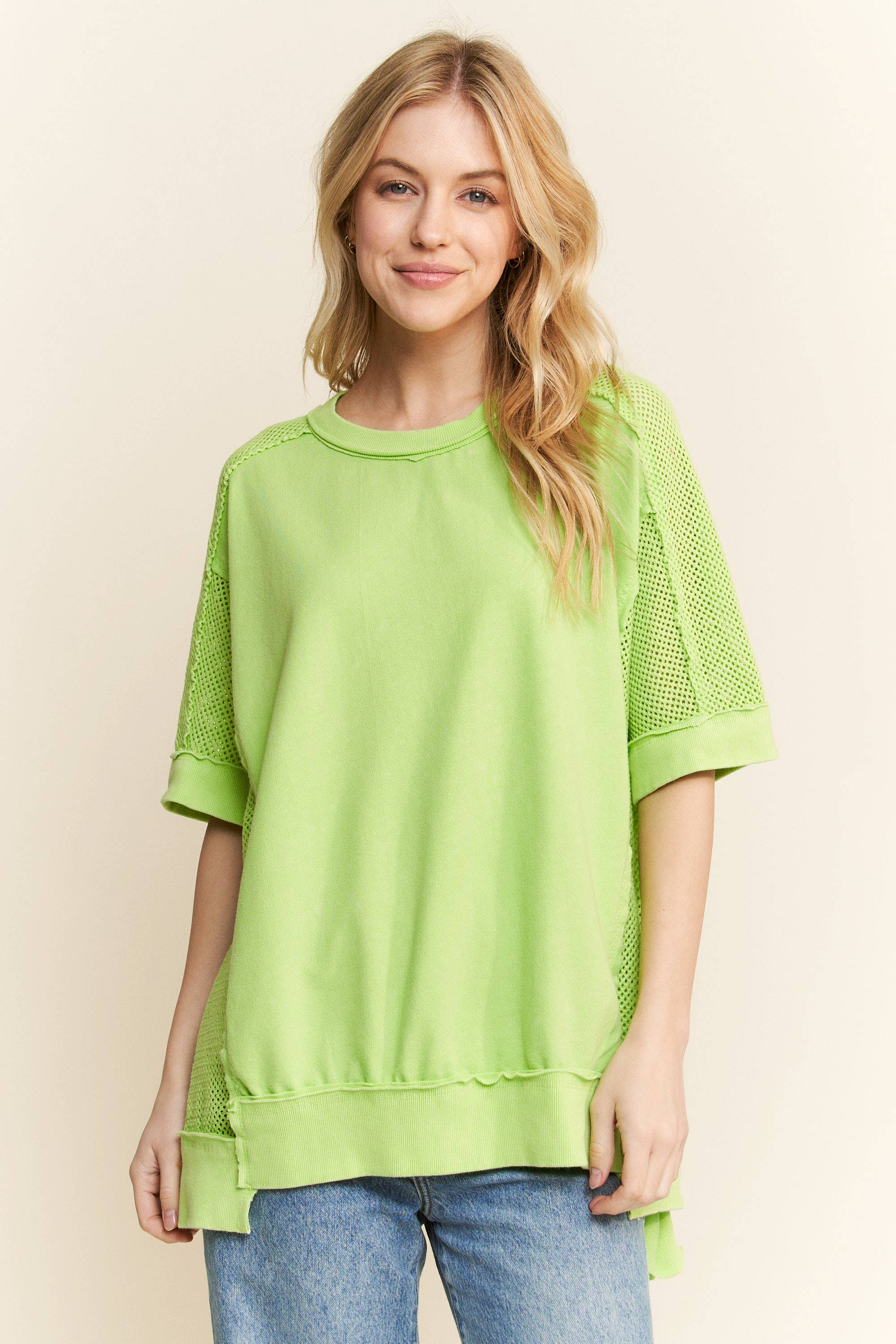 J.Her – wholesale T-shirt – women's – MineralWashed Open Mesh Tshirt HT63339