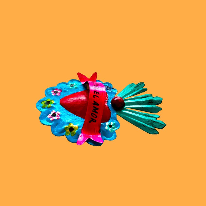 PINK PAMPAS - Wholesale Wall Accent - Heart in metal Mexican Ex Voto with Love Quote1