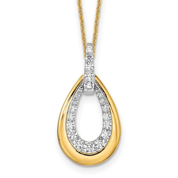 14K Gold Two Tone Lab Grown Diamond Teardrop Necklace for wholesale by Fine Diamond