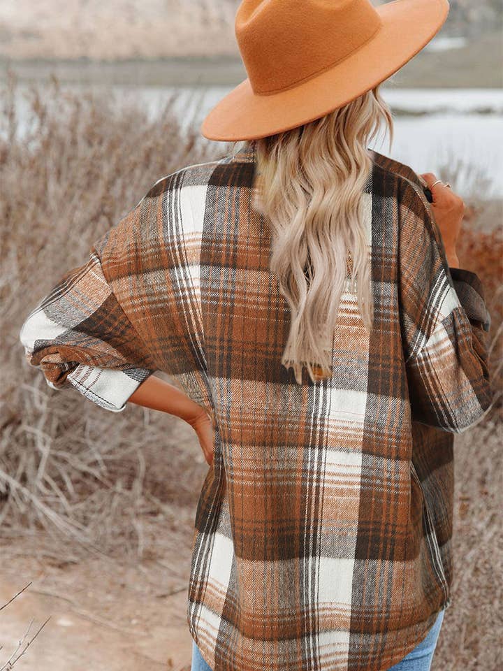 Suhkasana – Großhandel Hemdjacke/Shacket – Damen – Mittelgraue karierte Shacket mit Klappentaschen7