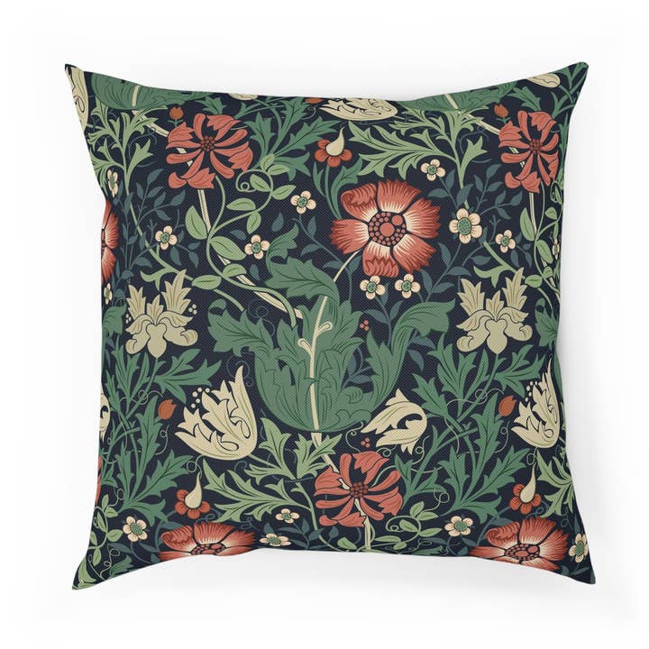 Coussin en sergé de coton inspiré par William Morris - Collection Compton (Hill Cottage) pour la vente par Willy Morris Home Emporium