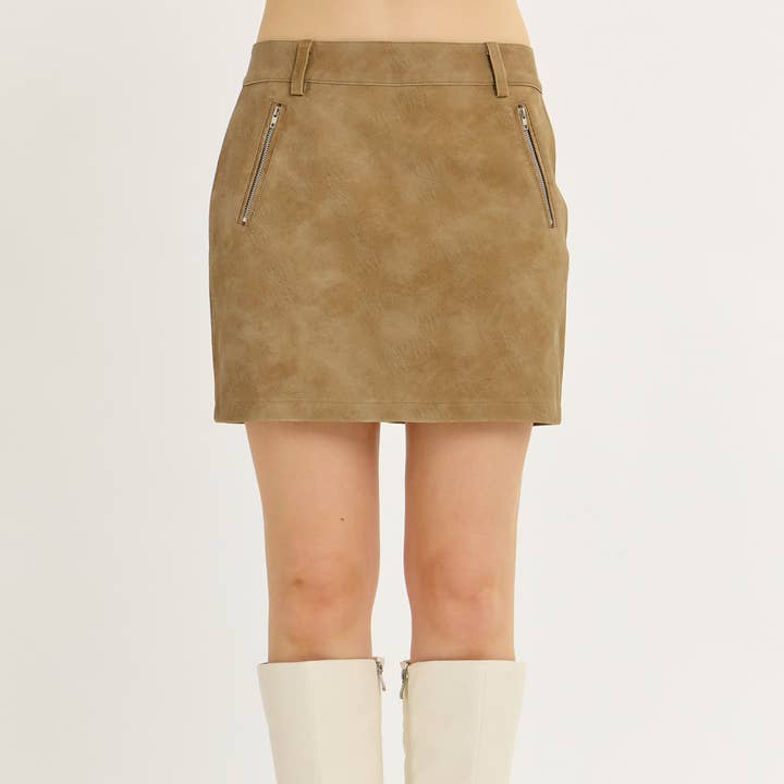 GEDURFDE GEWASSEN VEGAN LEREN MINI ROK MET OPVALLENDE RITSEN voor wholesale door idem ditto