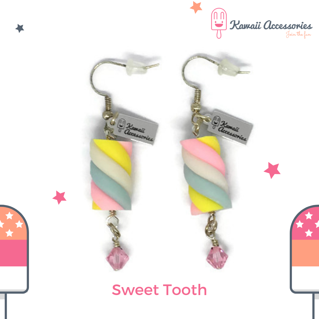 Kawaii Accessories by Kuroji - Wholesale Dangle Earrings - Sweet Tooth Marshmallow - Kawaii earrings1