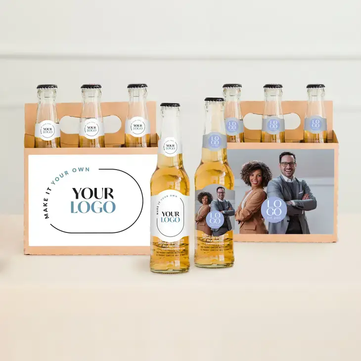 Weddingstar Inc. - Wholesale Gift Box - 6-Pack Bottle Carrier w/ Printed Labels - Your Business Logo0