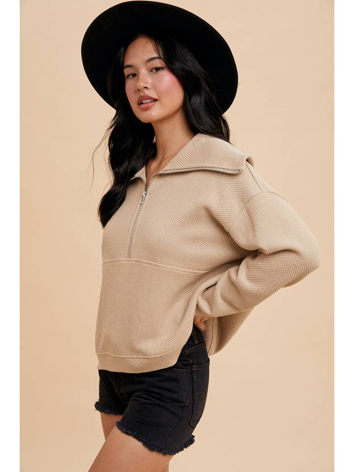 In Loom - Wholesale Sweatshirt - Women's - EXAGGERATED LAPEL QUARTER ZIP PULLOVER