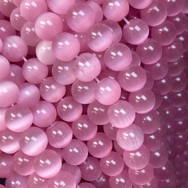 The Bead Bazaar - Vente Perle - Perles roses en gros, perles rose clair, perles rose pastel œil de chat, perles rondes rose pâle de 8 mm, perles en vrac pour la fabrication de bijoux, perles œil de chat en vrac1