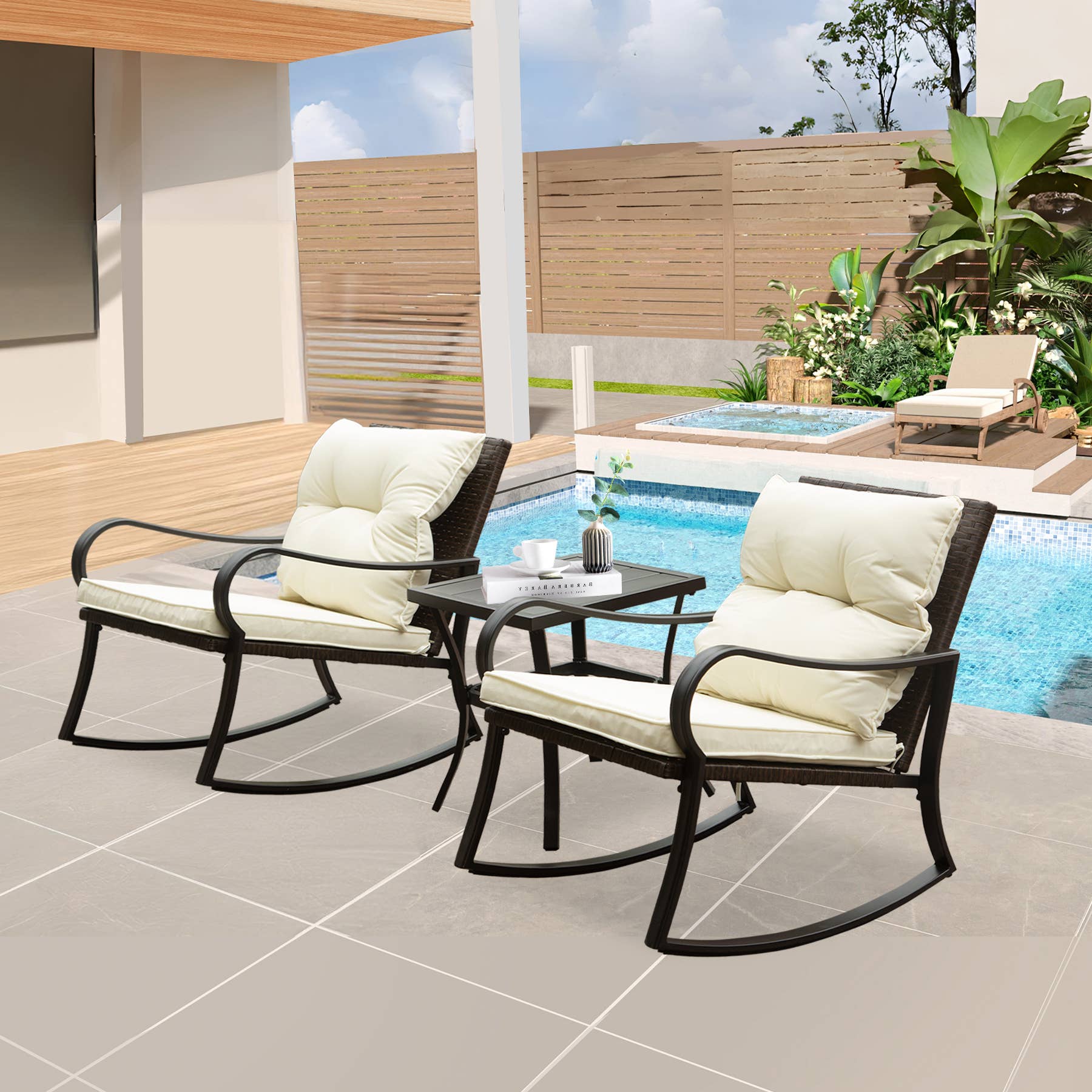 LA Furniture Gallery - Wholesale Patio Chair - Metal 2 Person Outdoor Patio Rocking Seating Group with Cushions7