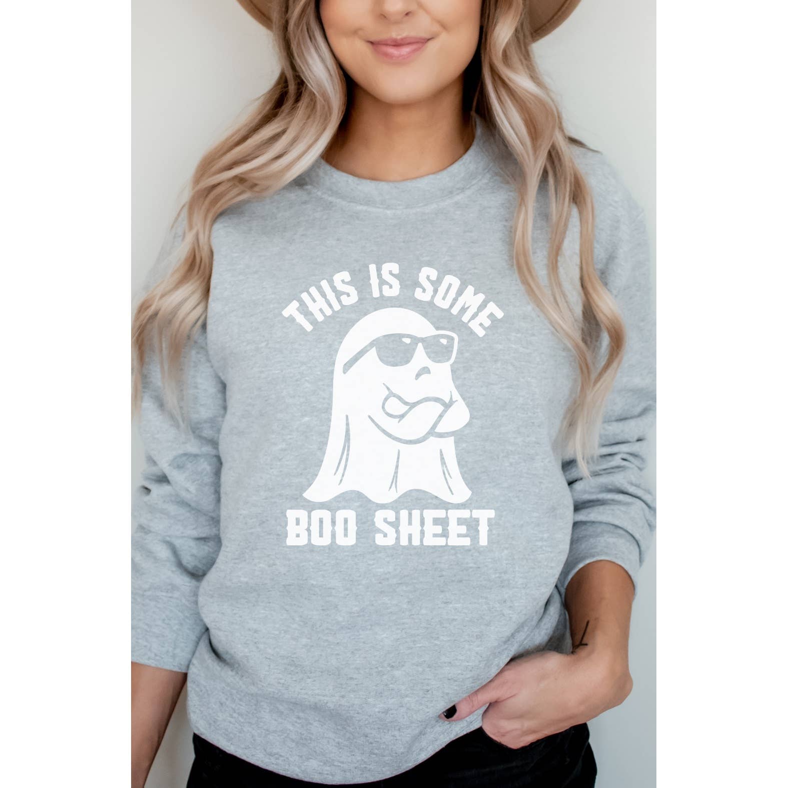Kissed Apparel – Engroshandel Grafisk Sweatshirt - Dame – Dette er nogle Boo Sheet Ghost Graphic Sweatshirt0