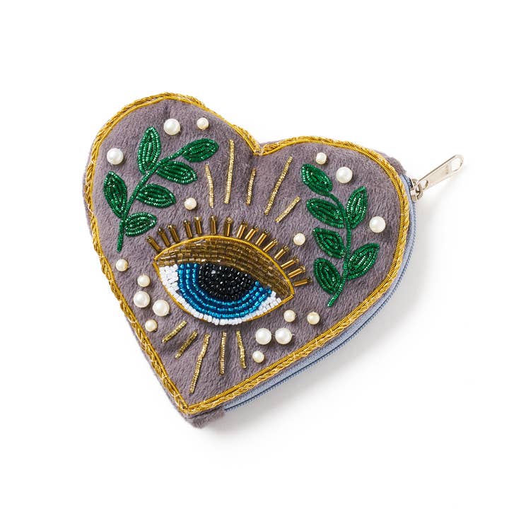 Matr Boomie Fair Trade - Wholesale Coin Purse - Women's - Manku Beaded Heart Zippered Coin Purse Pouch4