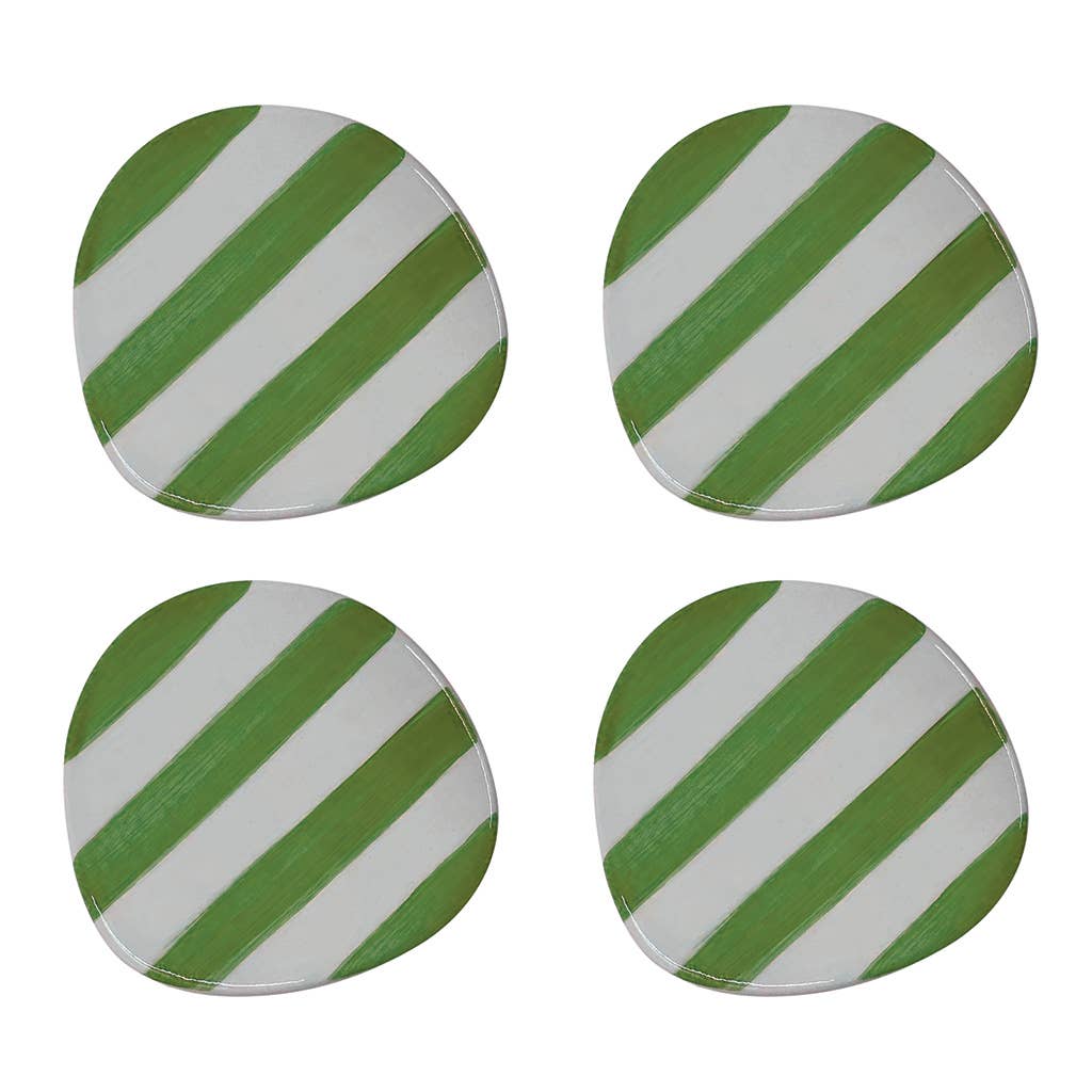 Opjet Paris - Wholesale Coasters - Set of 4 green striped coasters D10 H0.6cm0
