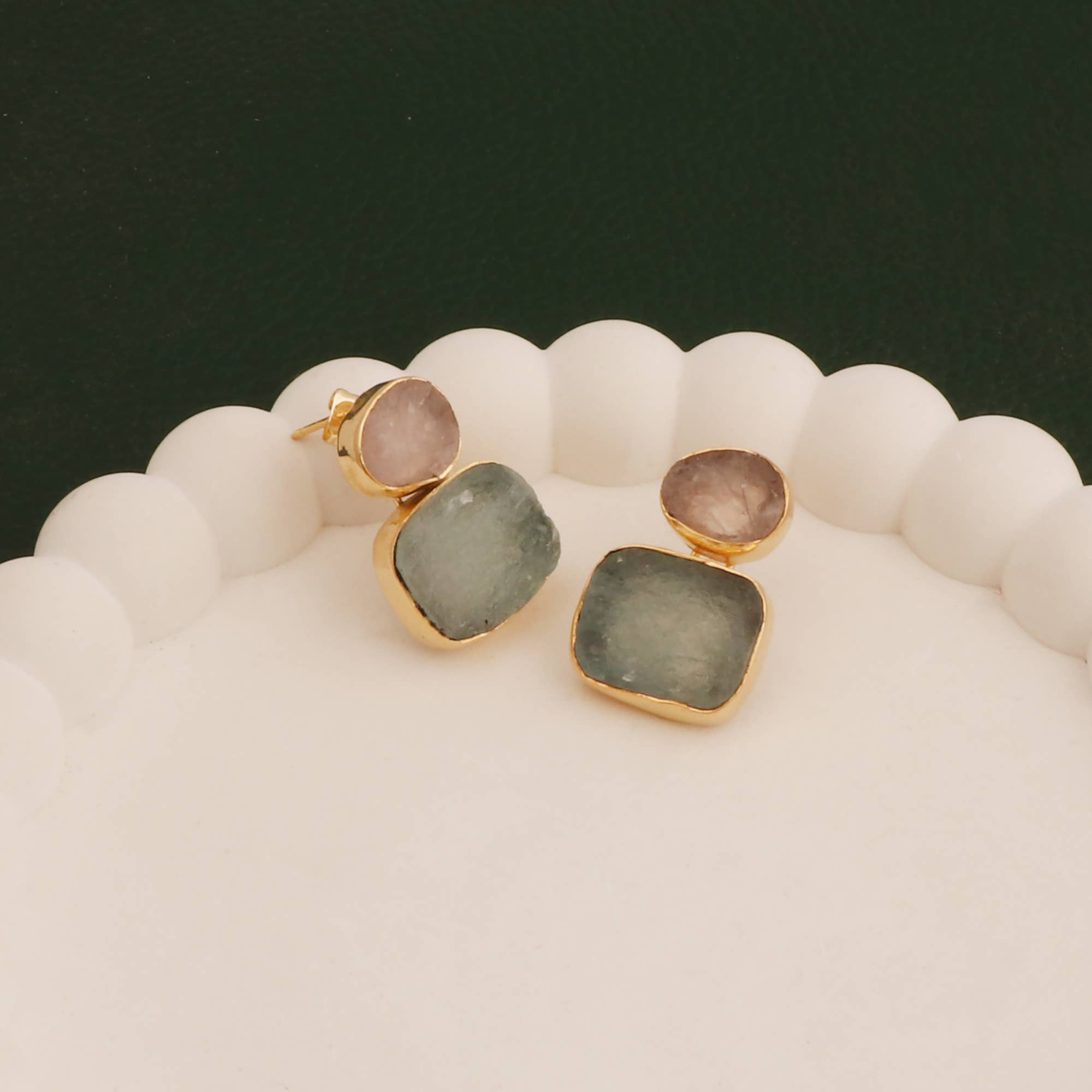 El Joyero - Wholesale Stud/Post Earrings - Aquamarine & Rose Quartz Raw Dual Birthstone Stud Earrings1