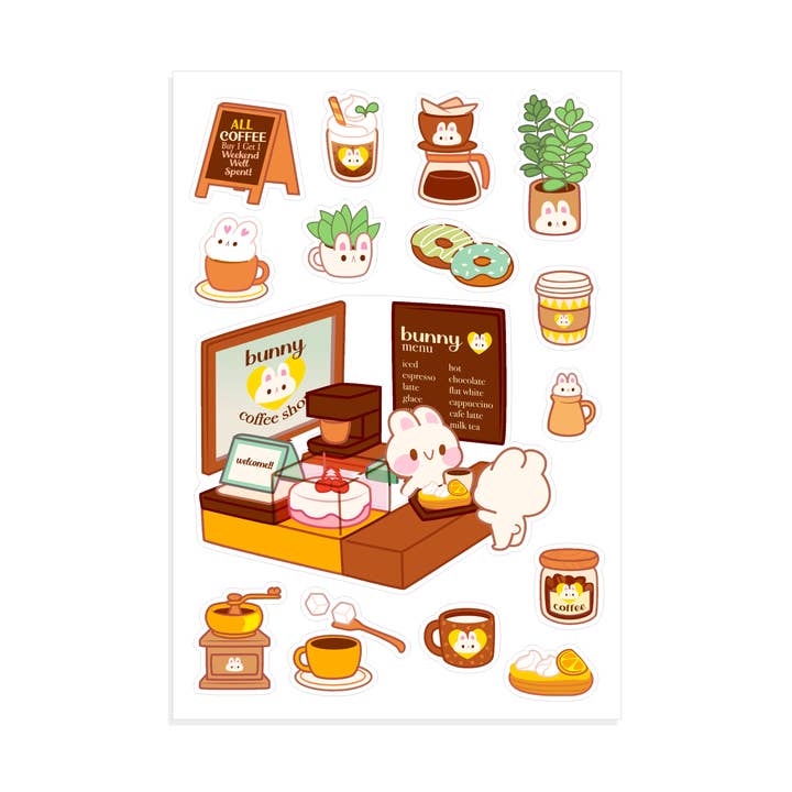 Feuille d'autocollants Cafe Bunny pour la vente par Feebun
