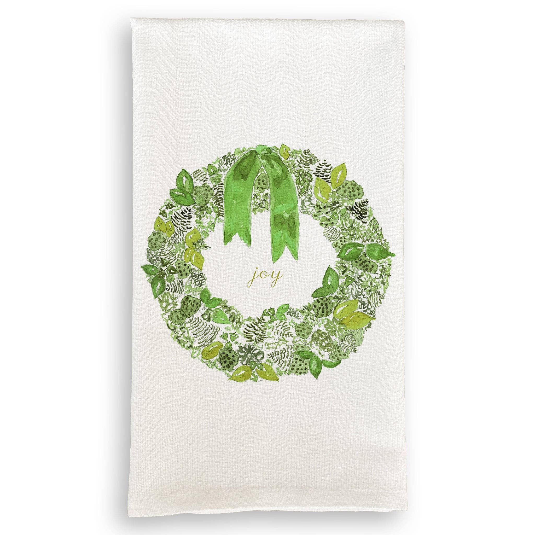French Graffiti - Wholesale Tea Towel - Green Wreath with Joy0