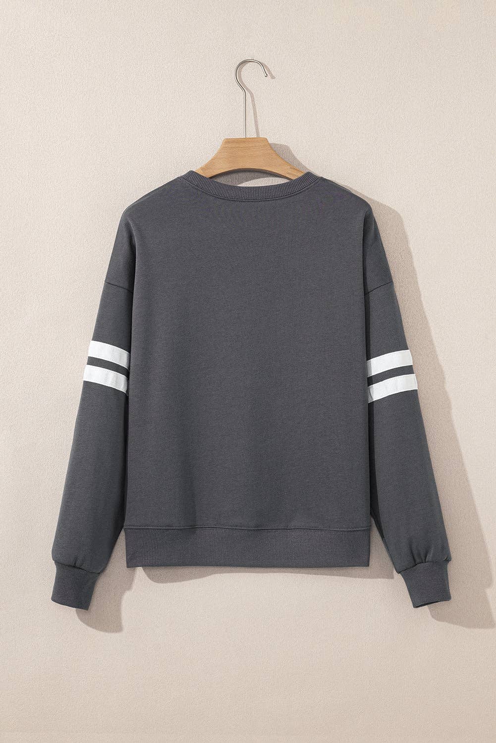 Dark Grey Varsity Striped Detail Drop Shoulder Oversized Sweatshirt for wholesale on Faire2
