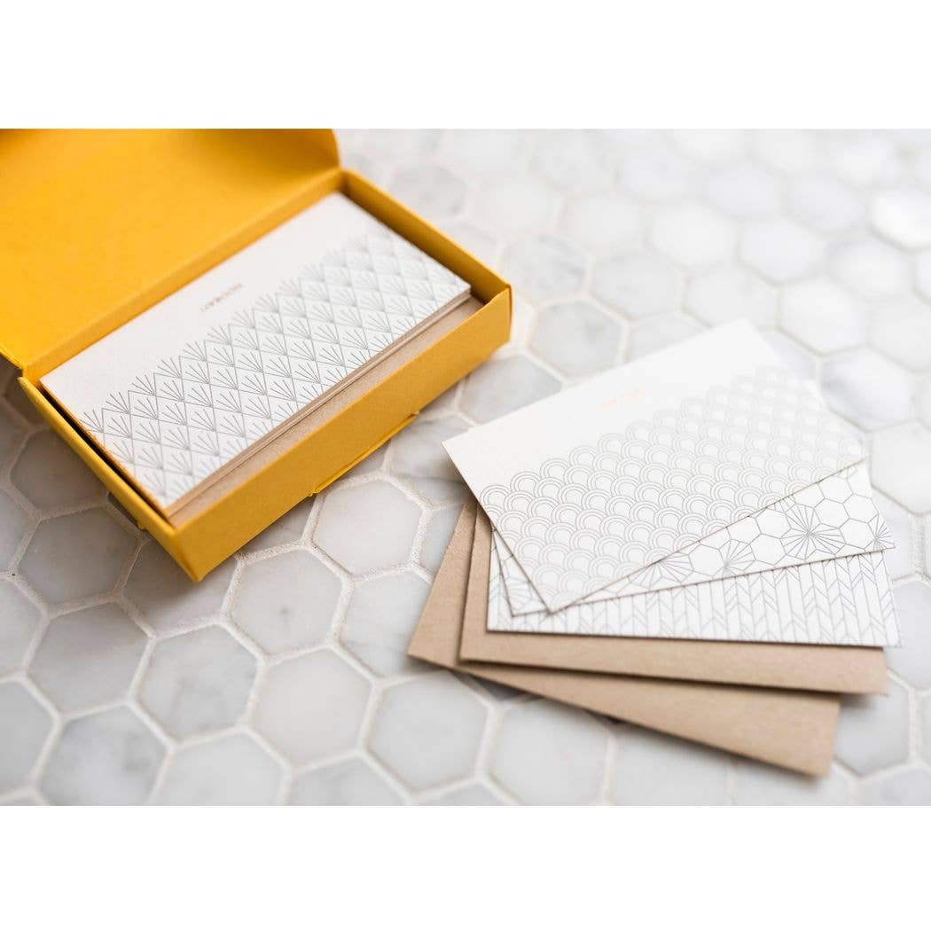 Porchlight Press Letterpress – wholesale Kontorsmateriel/Notecard Set – Geometrisk Mini Note - Box Set om 124